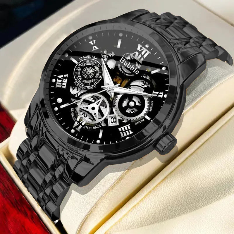 Men's Trendy High End Light Luxury Versatile Quartz Wristwatches Waterproof Roman Hollow Male's Clock Watch