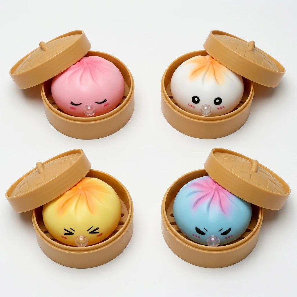 Dumpling Squeeze Blow Bubbles Toy Dumpling Squishies Set with Steamer Bubble-Blowing Squishies Stretchy Fidget Sensory
