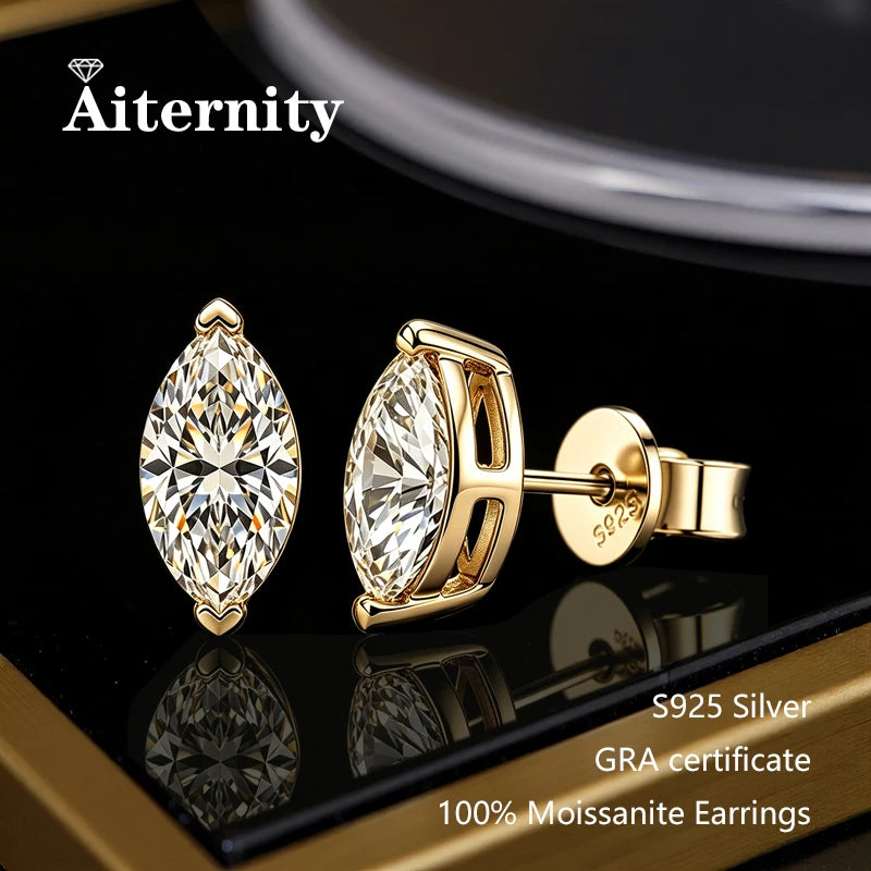 Marquise Cut Moissanite Earrings D VVS1 S925 Silver Plated with GRA Certificate Ladies Earrings Exquisite Wedding Jewelry