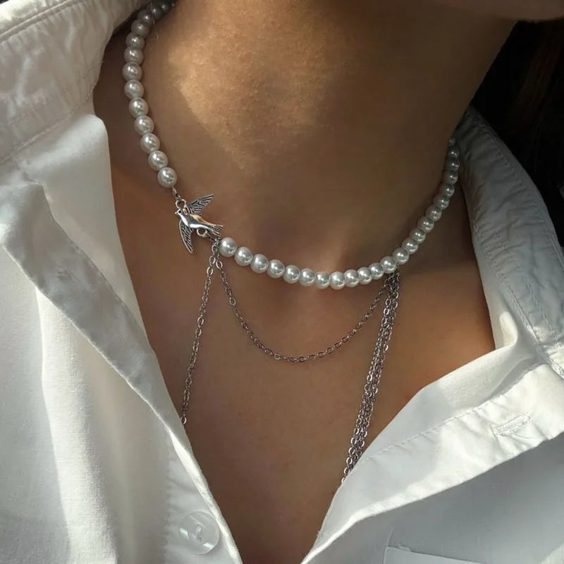 Elegant Multilayer Tassel Chain Pendant Necklace For Women Vintage Creative Natural Blue Stone Chocker Necklace Wedding Jewelry