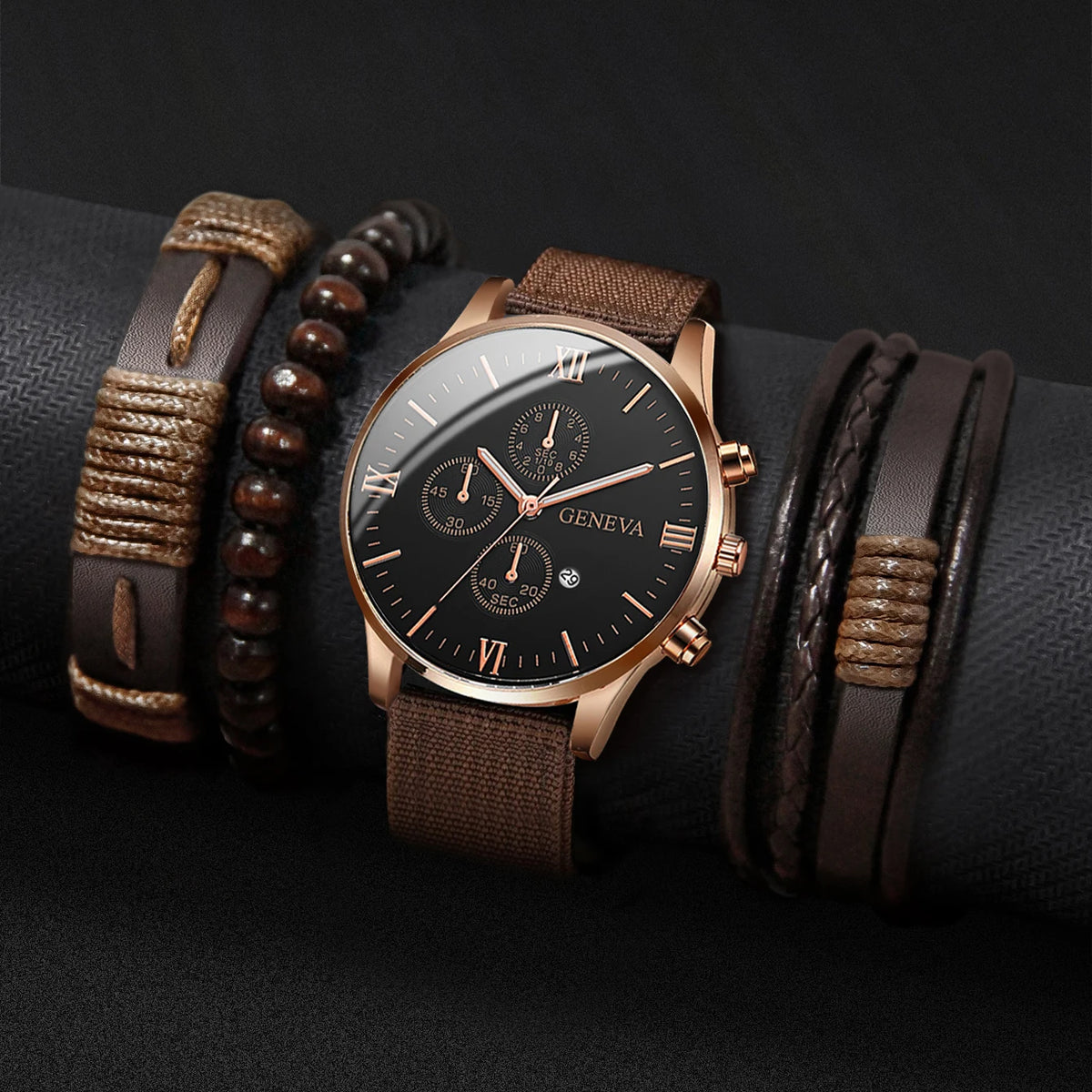 Men Watches Casual Male's Quartz Watch Bracelets Set