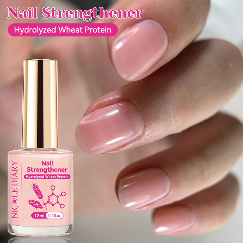 NICOLE DIARY 12ml Pink Nail Strengthener Natural Sheer for Enhanced Gloss Keratin Nail Polish for Manicure Care Air Dries