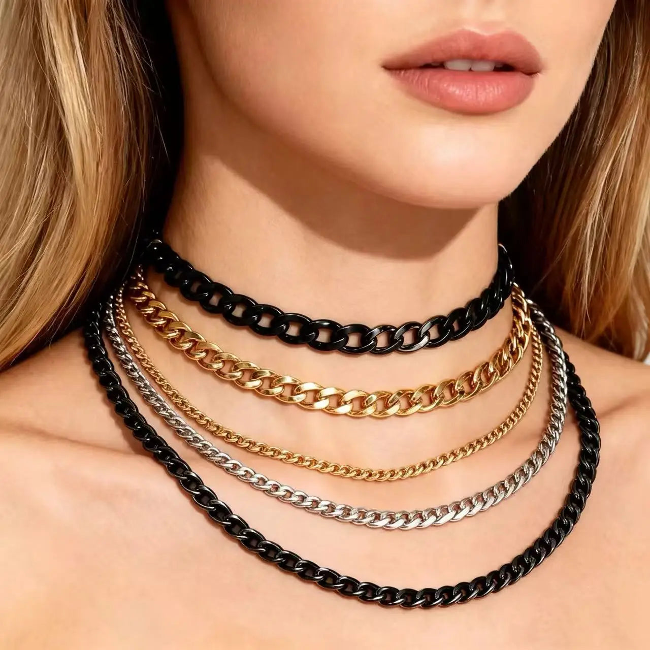 HNSP 3-12MM Stainless Steel Cuban Link Chain Necklace For Men Women Waterproof Jewelry Black Gold Silver Color Curb Chain