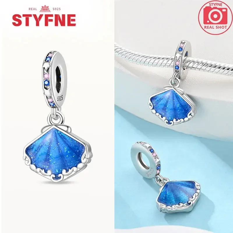 925 Sterling Silver Ocean Series Blue Turtle Starfish Shell Fit Original Bracelet Charms for Women diy Fine Jewelry Gifts