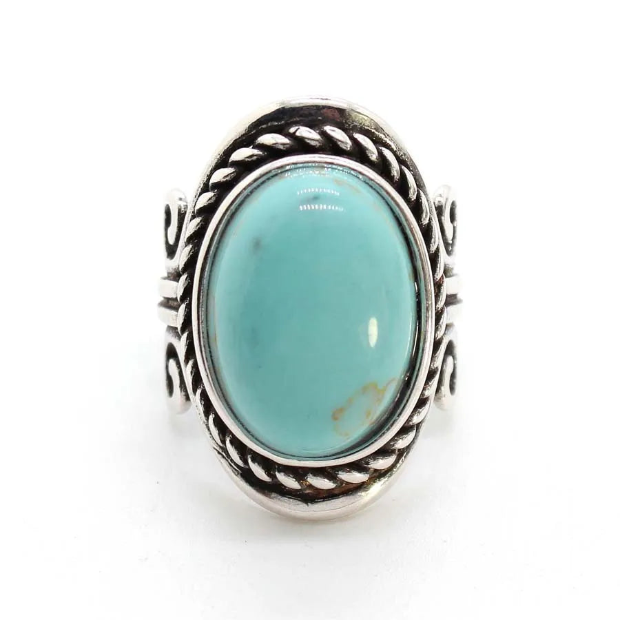 Vintage Crystal Oval Stone Rings For Men Women Natural Rose Quartz Amethyst Onyx Agate Gemstone Adjustable Finger Ring Jewelry