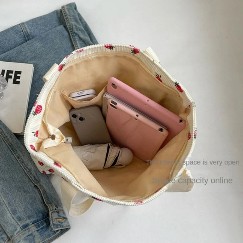 Fresh Sweet Girl Handbag Fashionable High End Corduroy Printed Shoulder Bag Leisure Shopping Commuter Women's Underarm Bag