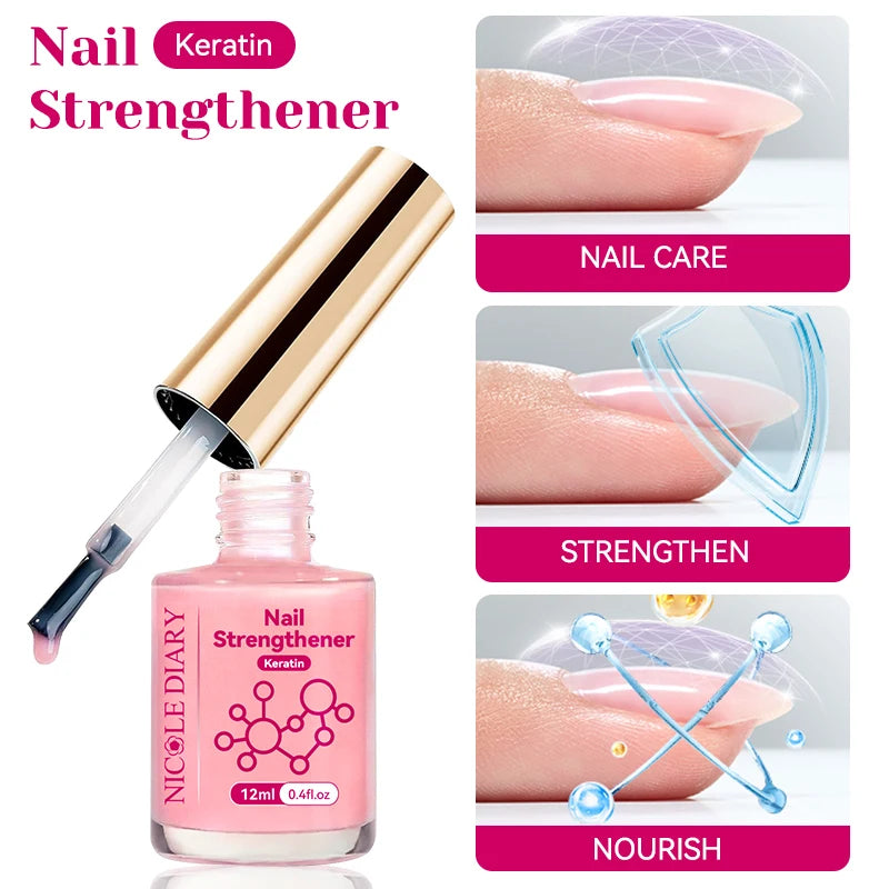 NICOLE DIARY 12ml Pink Nail Strengthener Natural Sheer for Enhanced Gloss Keratin Nail Polish for Manicure Care Air Dries