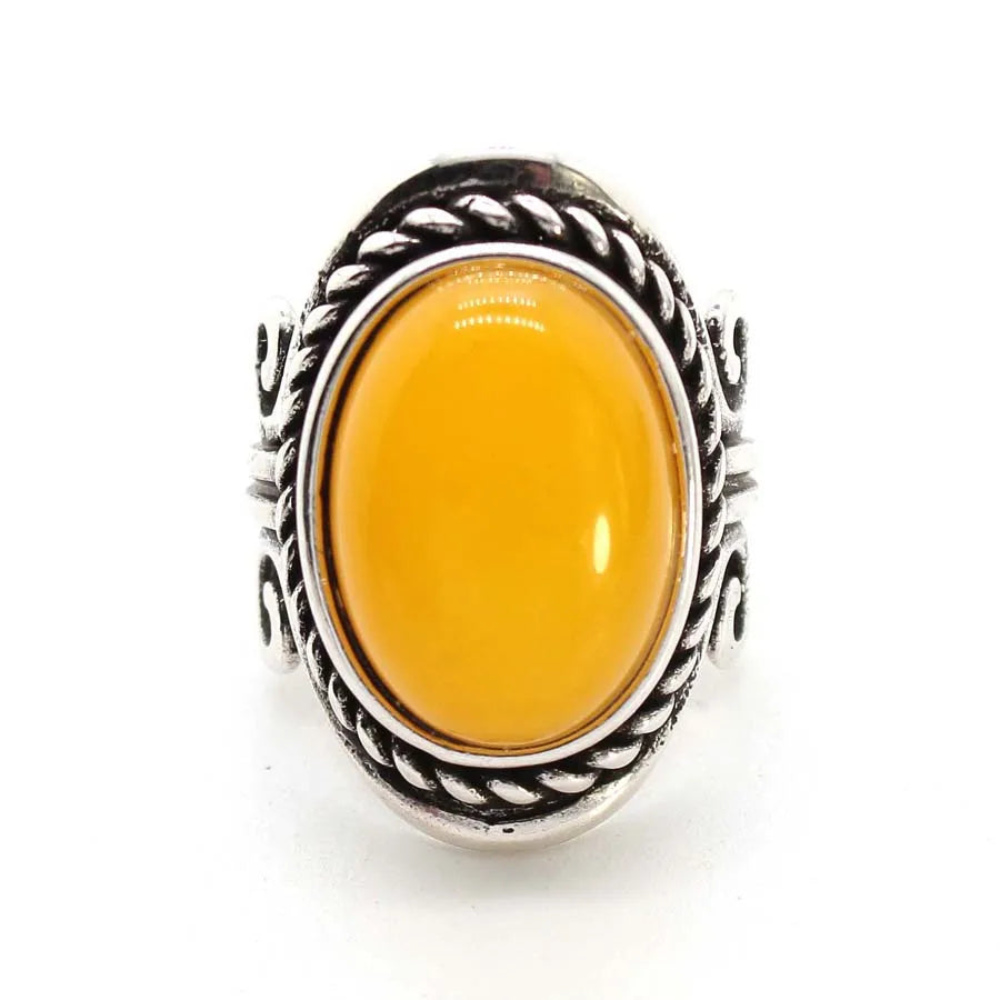 Vintage Crystal Oval Stone Rings For Men Women Natural Rose Quartz Amethyst Onyx Agate Gemstone Adjustable Finger Ring Jewelry
