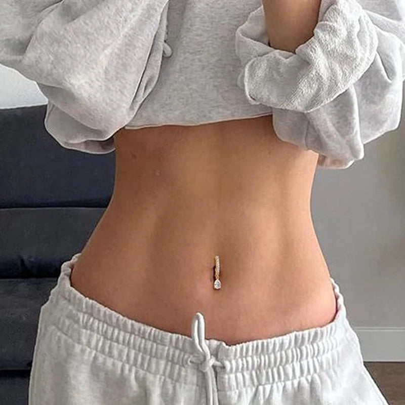 1PCS Drip Belly Button Ring Stainless Steel Crystal Clicker Belly Rings Women Fashion Reverse Navel Piercing Rings Body Jewelry