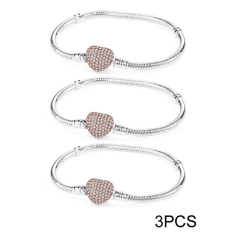 925 Sterling Silver Bracelets Bangles Original Love Heart Clasp Charms Beads Snake Chain Luxury DIY Jewelry For Women Gift