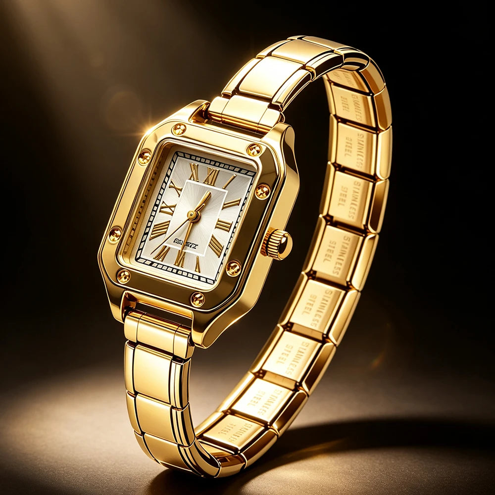 Gold Plated Oval Italian Charm Watch  Stainless Steel 9MM Width Italian Charm Bracelet Bangle for DIY Jewelry Gifts