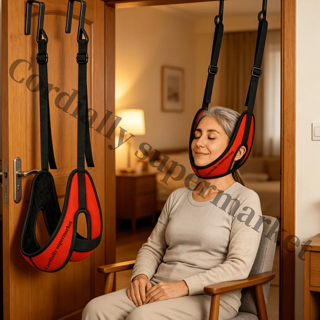 Upgraded version of door hanging cervical brace, with thickened neck support and cervical fixation strap to relieve breathabilit