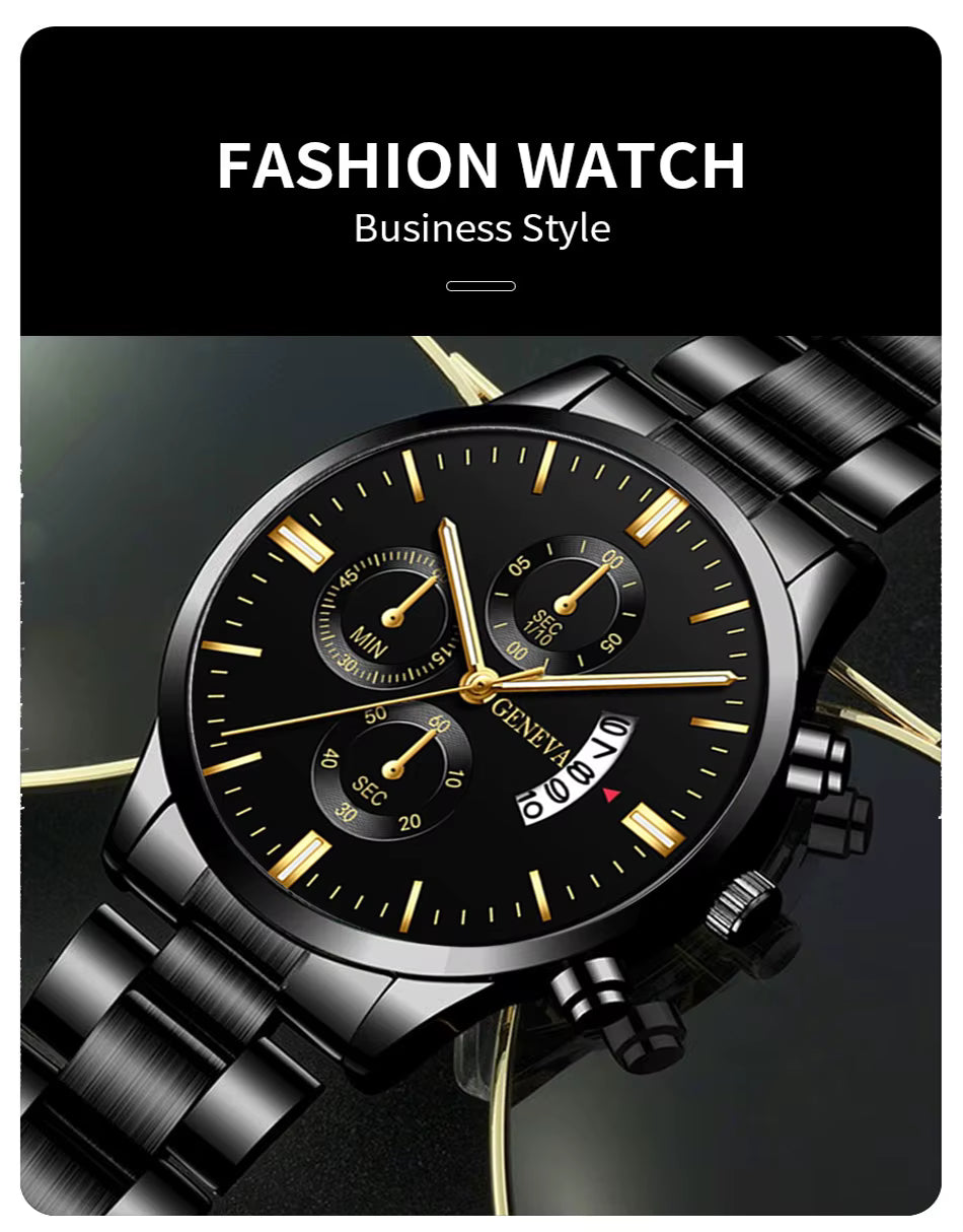 Men's Luxury Stainless Steel Calendar Quartz Watch Fashion Men's Business